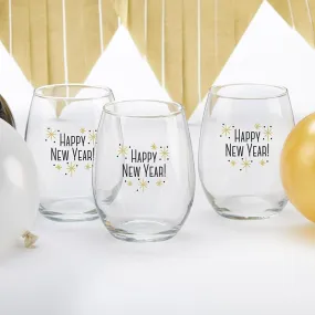 Happy New Year! 15 oz. Stemless Wine Glass (Set of 4)