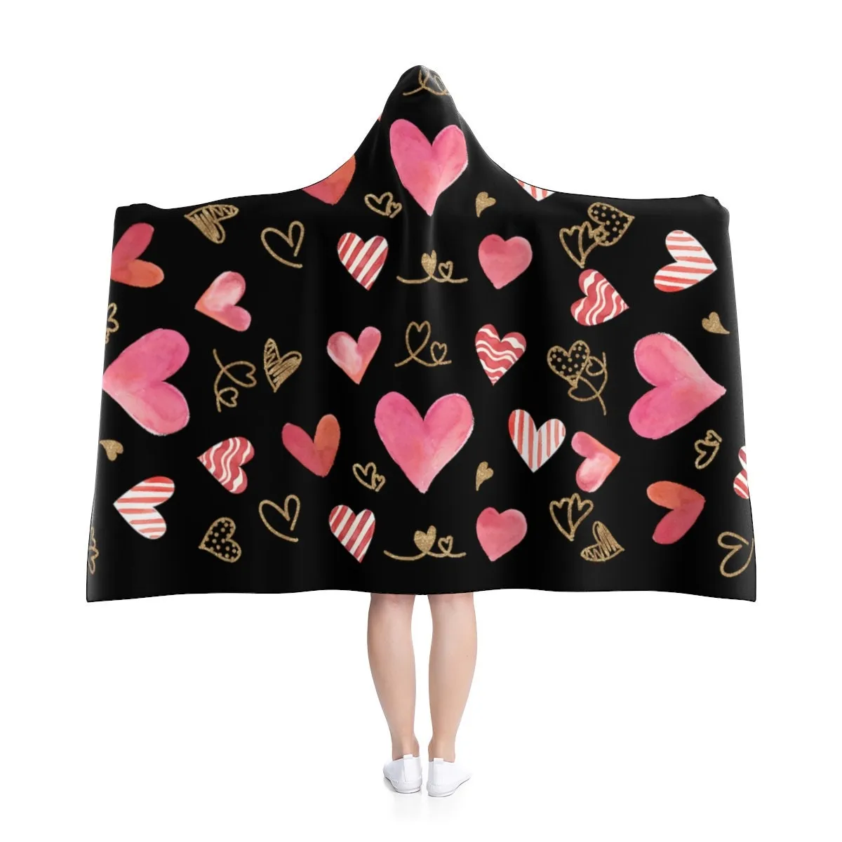 Hearts Splash Hooded Blanket,Gift for Christmas,Thanksgiving,Birthday,Valentine Gifts for Her/Him,Camping,TV-time/Fireplace Snuggler Blanket