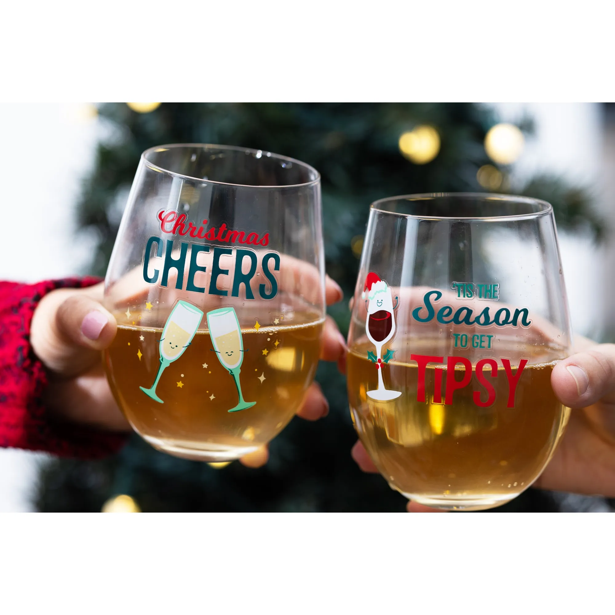 Holiday Wine Glasses 18 oz Stemless Wine Glasses (Set of 4 )