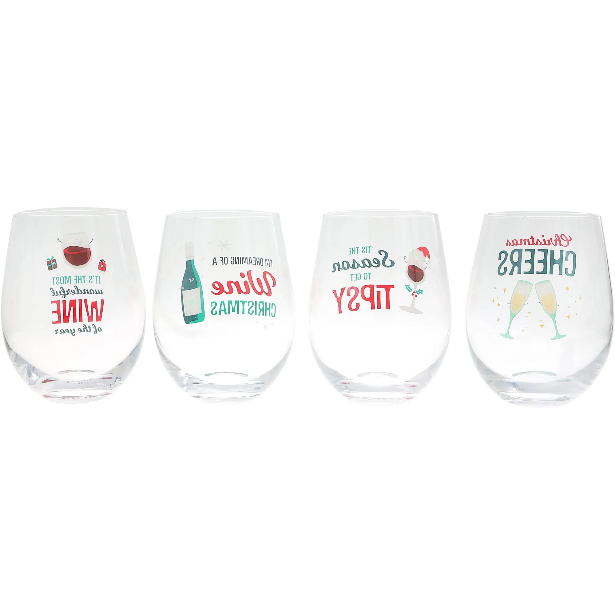 Holiday Wine Glasses 18 oz Stemless Wine Glasses (Set of 4 )