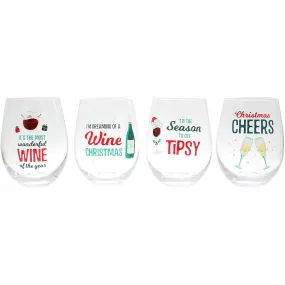 Holiday Wine Glasses 18 oz Stemless Wine Glasses (Set of 4 )