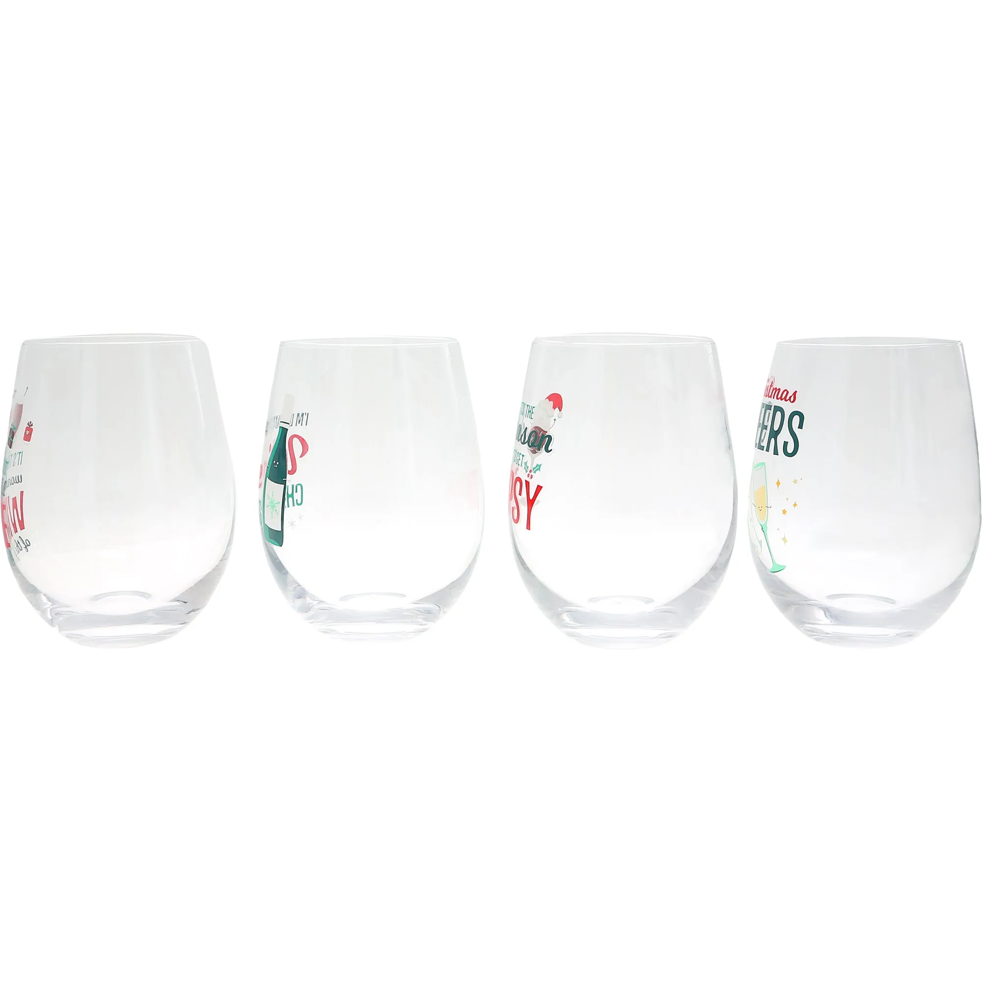 Holiday Wine Glasses 18 oz Stemless Wine Glasses (Set of 4 )