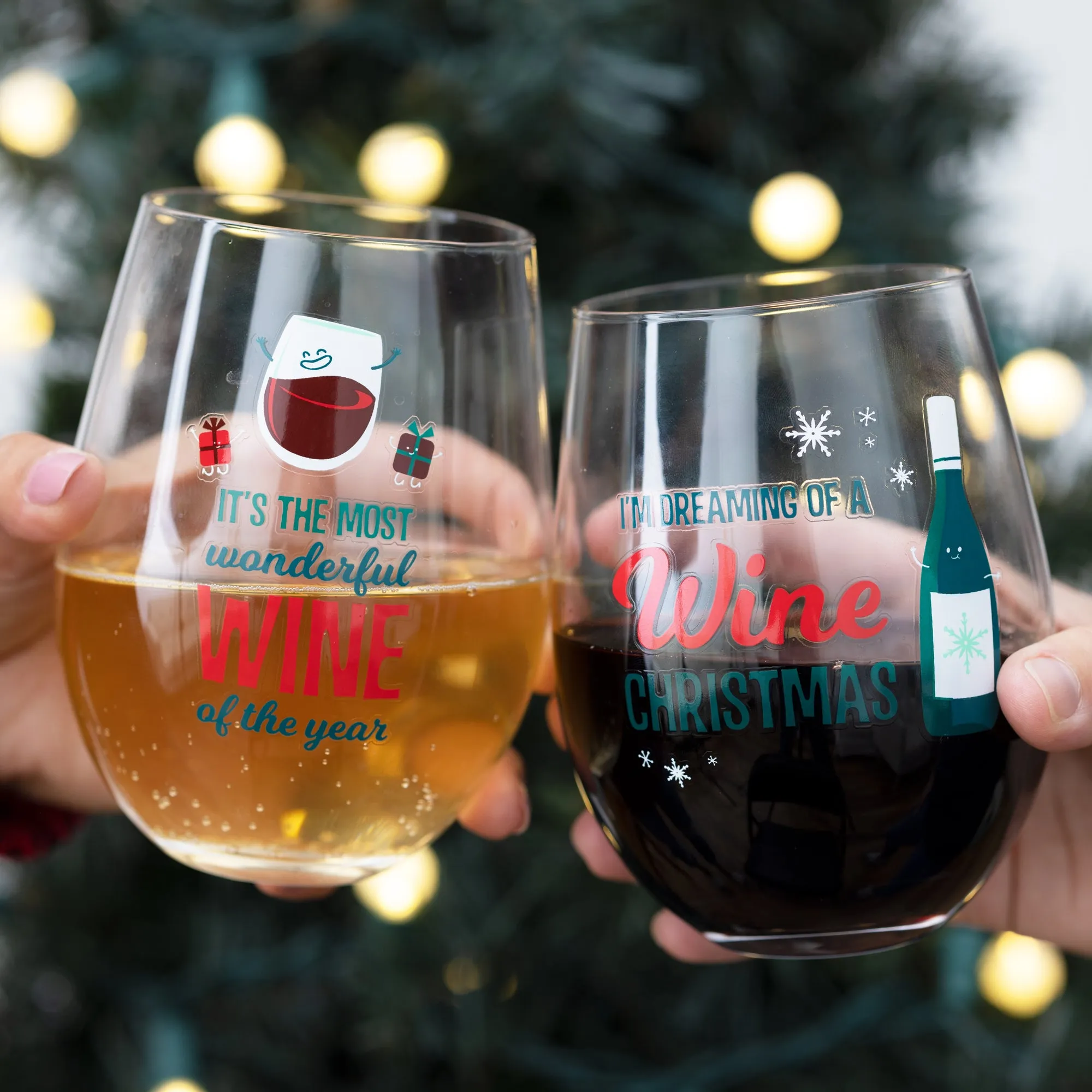 Holiday Wine Glasses 18 oz Stemless Wine Glasses (Set of 4 )