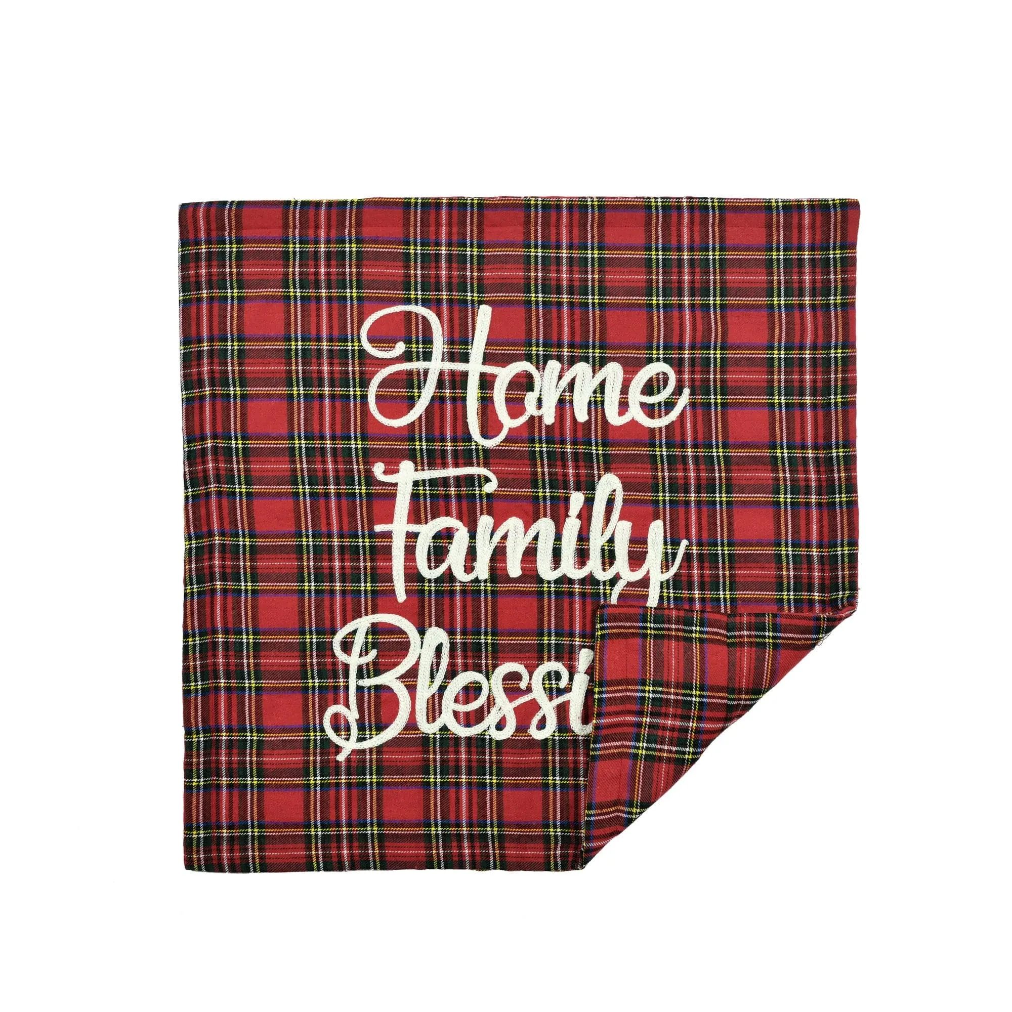 Home Family Blessing Plaid Embroidery Script Decorative Pillow Cover