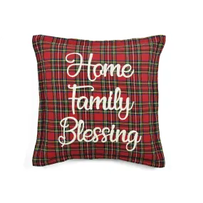 Home Family Blessing Plaid Embroidery Script Decorative Pillow Cover