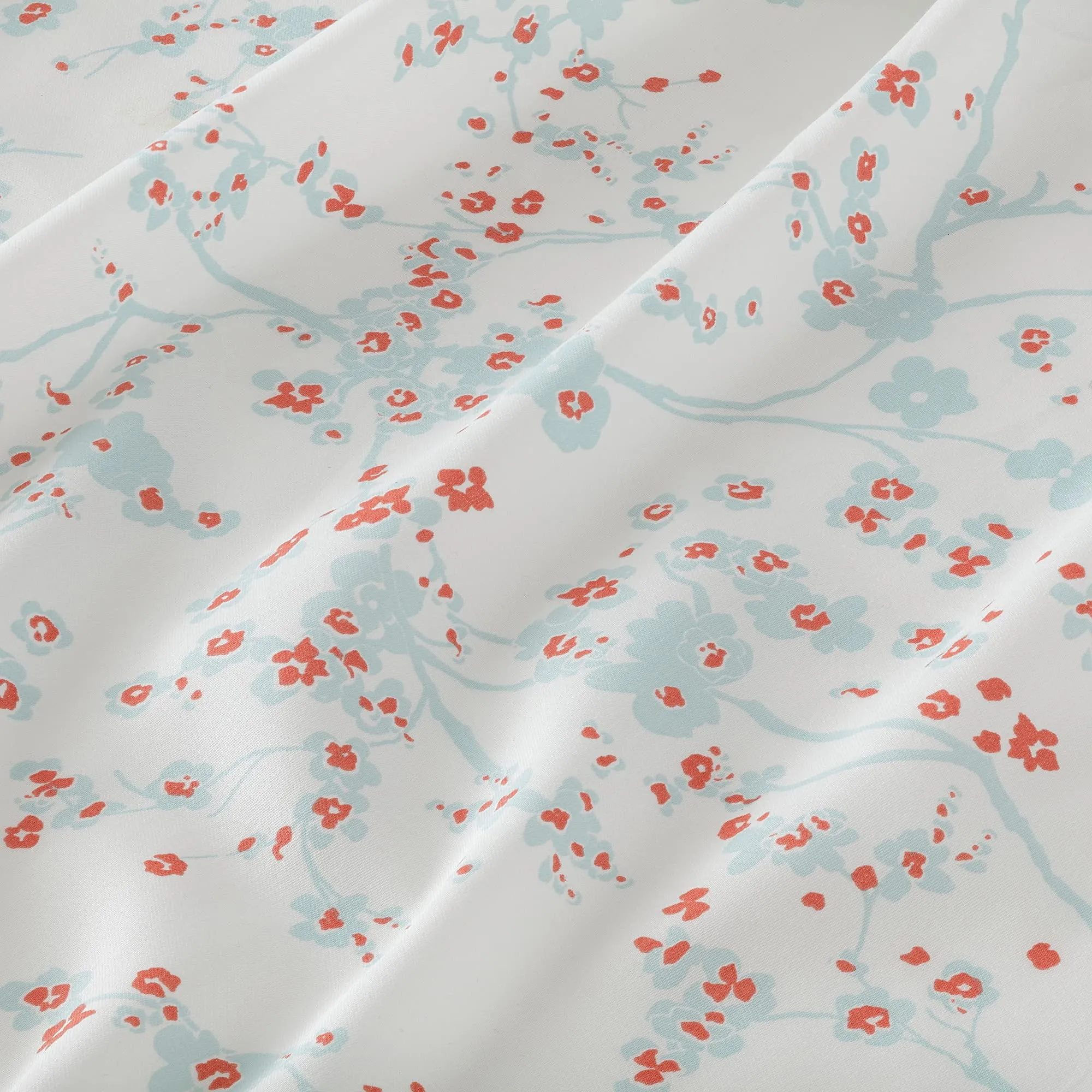 Ikea Flat Sheet and Pillowcase (Cherry Blossom Branch / White / Green, 150 x 260 / 50 x 80 cm)(Cotton)