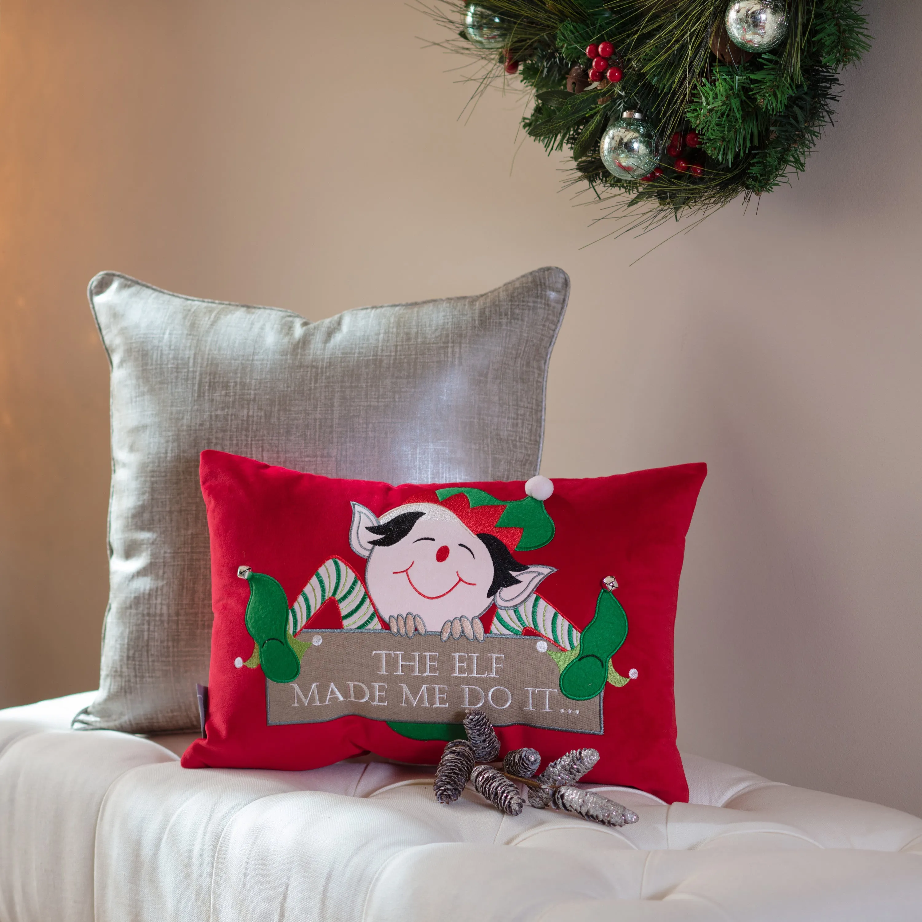 Indoor Christmas The Elf Made Me Do It Red Rectangular Throw Pillow Cover