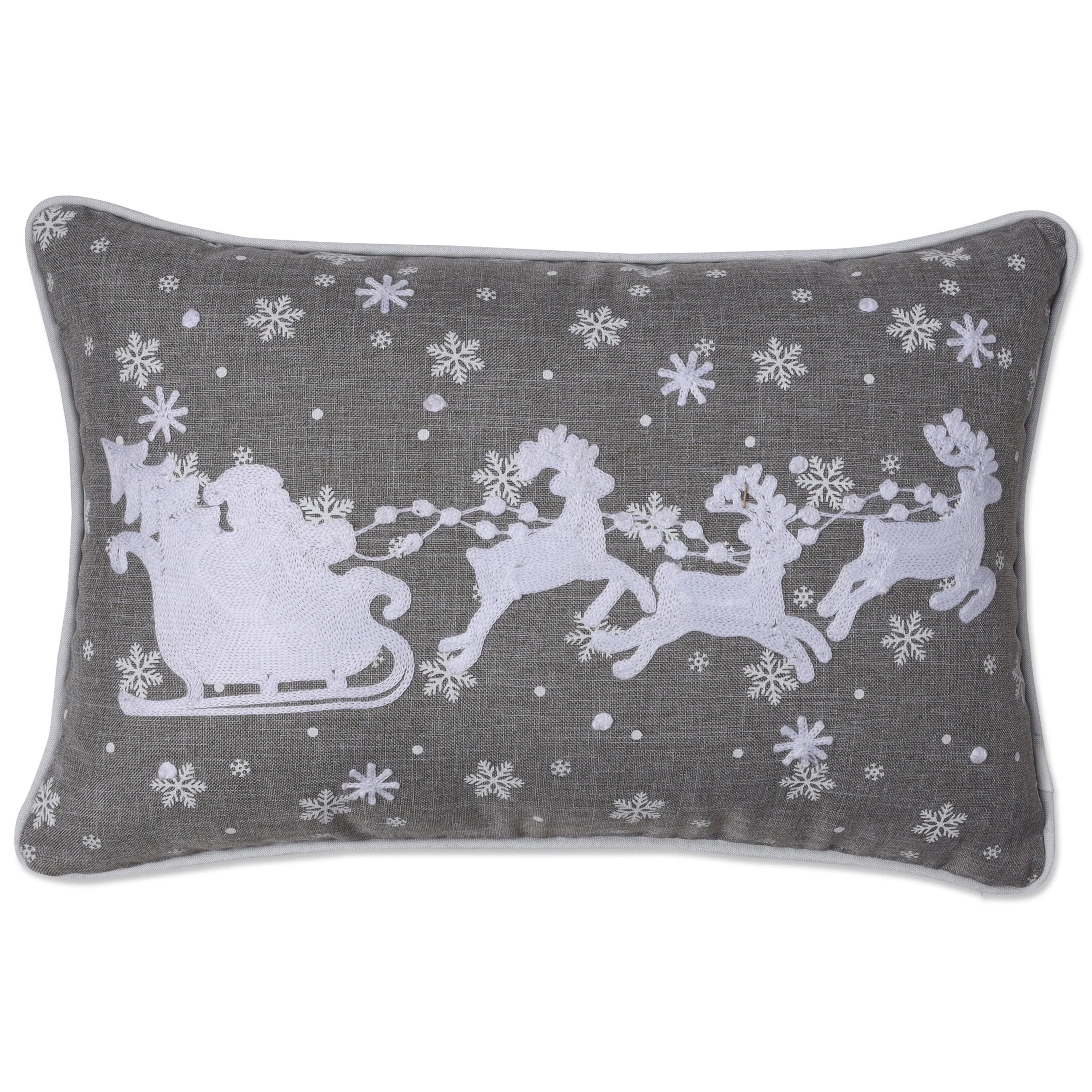 Indoor Santa Sleigh & Reindeers Christmas Gray Rectangular Throw Pillow Cover