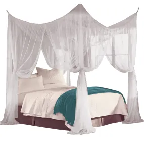 Just Relax Four Corner Post Elegant Mosquito Net Bed Canopy Set, White, Full-Queen-King