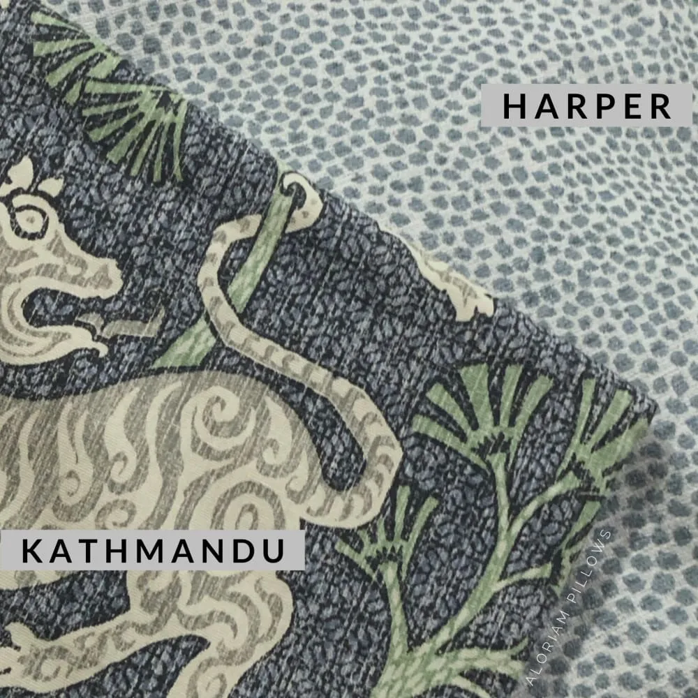 Kathmandu Navy Blue Green Chinoiserie Lion Print Pillow Cover