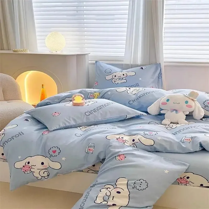 Kawaii Cinnamoroll Duvet Cover Pillowcase Bedding Set Cute Beauty Cartoon Animation Home Dormitory Room Decoration Girl Gift