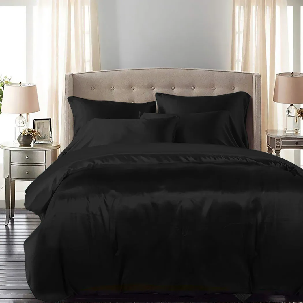 KING Quilt Cover Set Bedspread Pillowcases - Summer Black