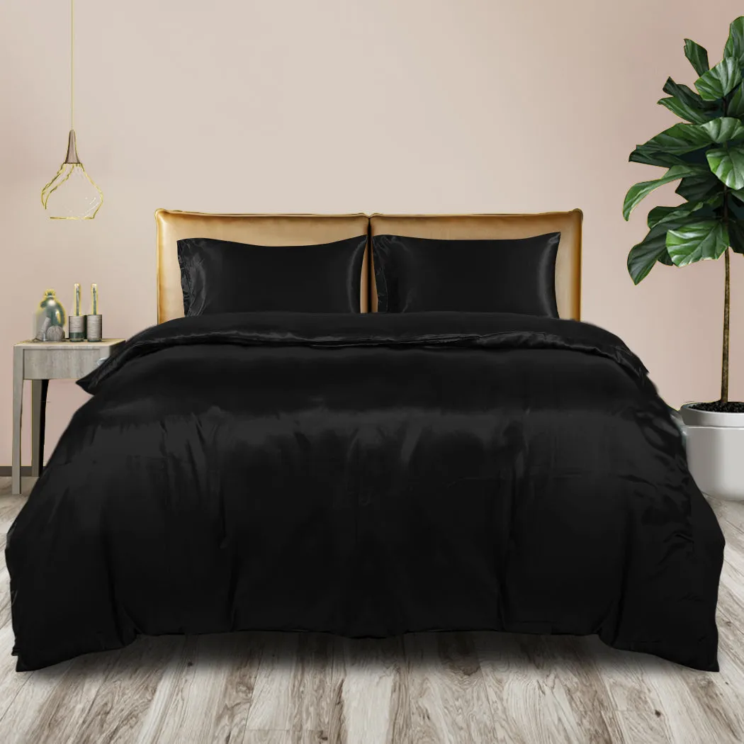 KING Quilt Cover Set Bedspread Pillowcases - Summer Black