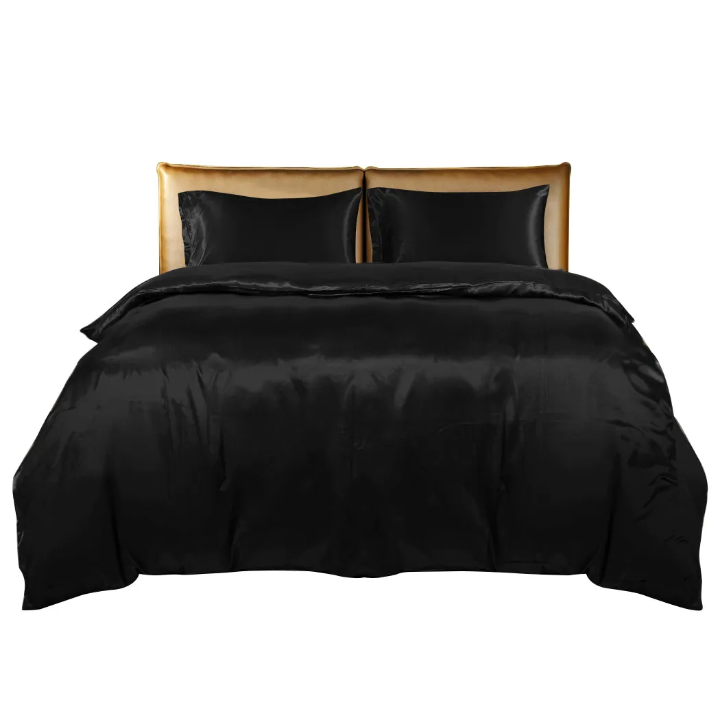 KING Quilt Cover Set Bedspread Pillowcases - Summer Black