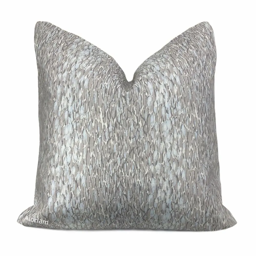 Kravet Chromis Metal Gray Blue Abstract Linen Pillow Cover