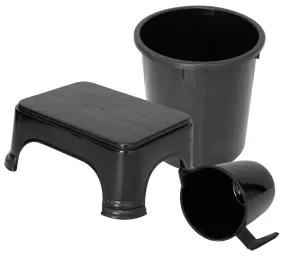 Kuber Industries 3 Pieces Plastic Mug, Dustbin & Stool Set (Black)