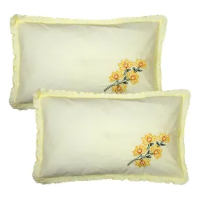 Kuber Industries Pillow Cover | Cotton Pillow Cover | Pillow Cover for Bedroom | Cushion Cover for Living Room | Embroidery Frill with Zip Pillow Cover | 20x30 Inch | Set of 2 | Cream