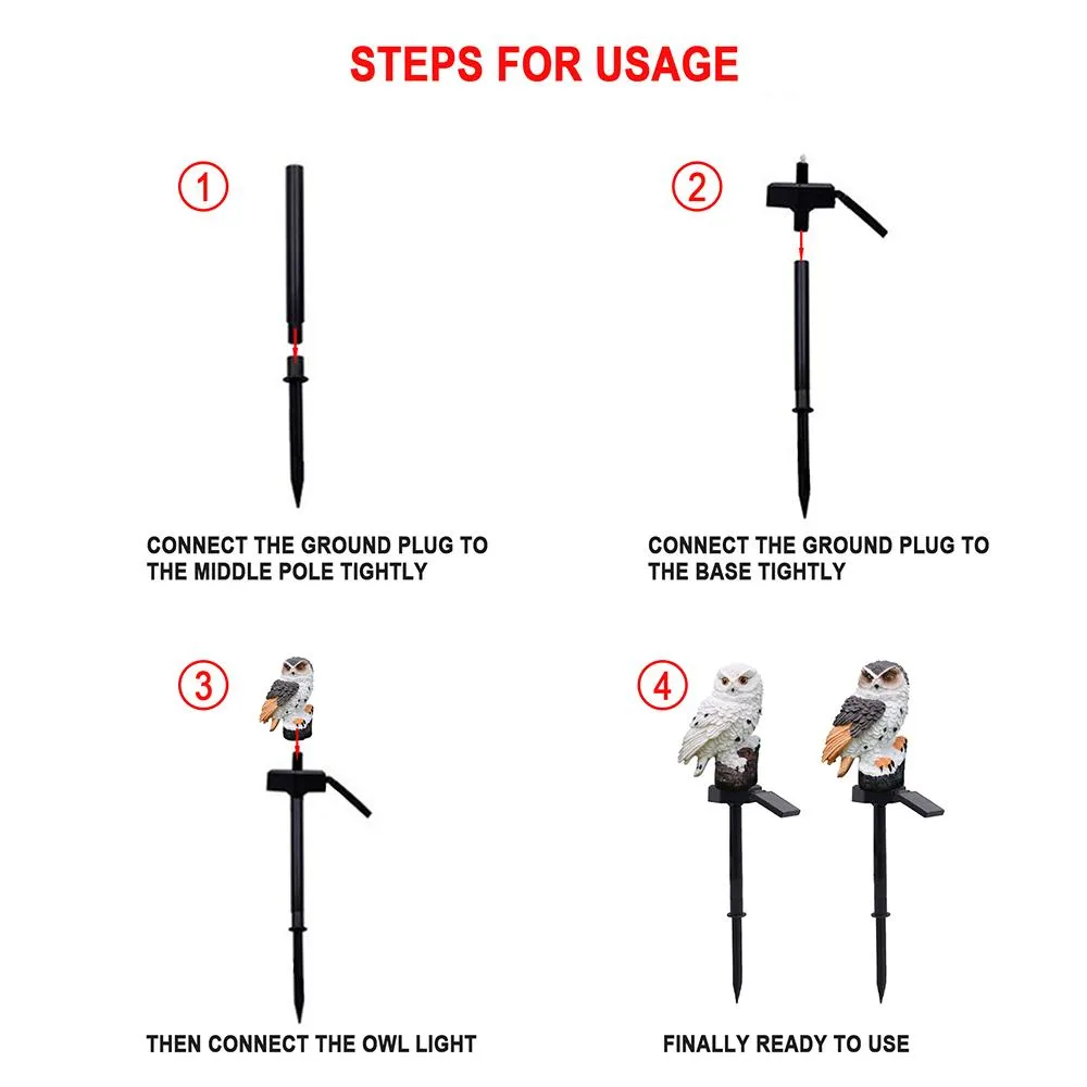 LED Garden Owl Solar Lights Patio Yard Lawn Waterproof Stake Lamp