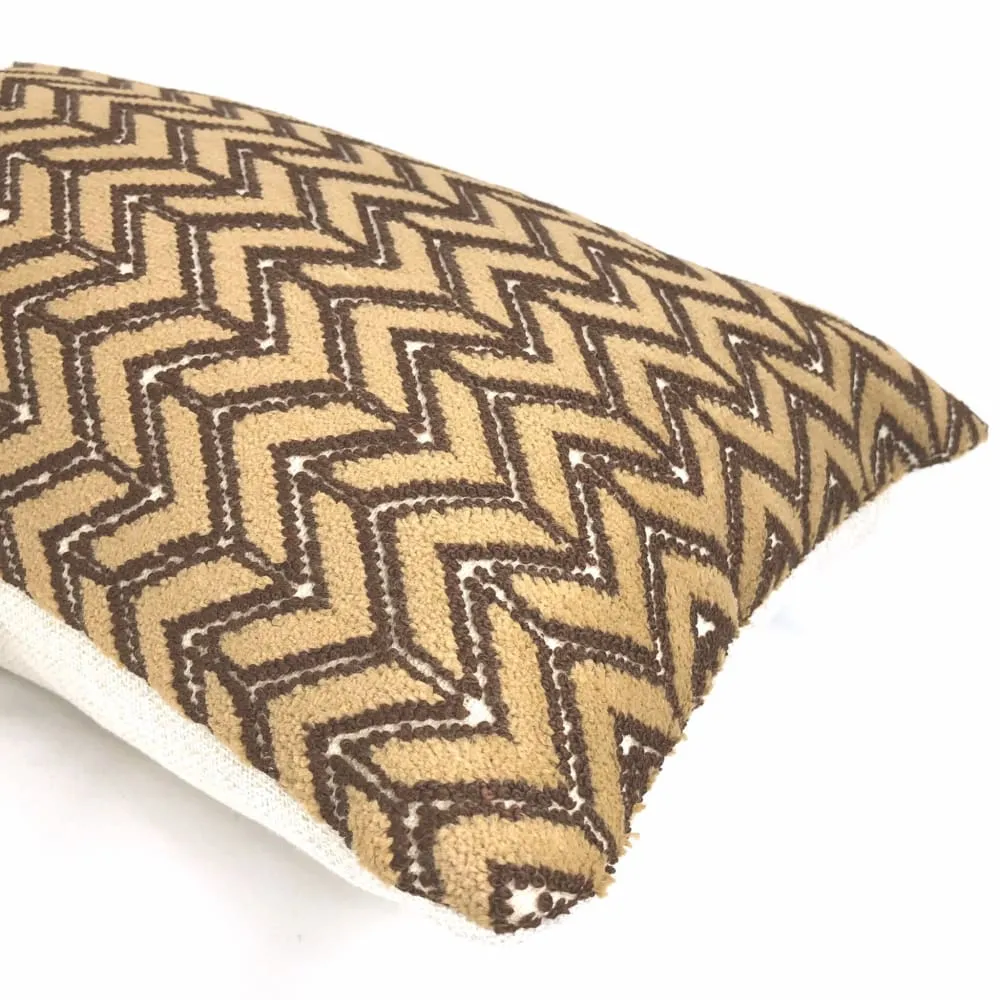 Lee Jofa Camel Beige Chevron Velvet Pillow Cover