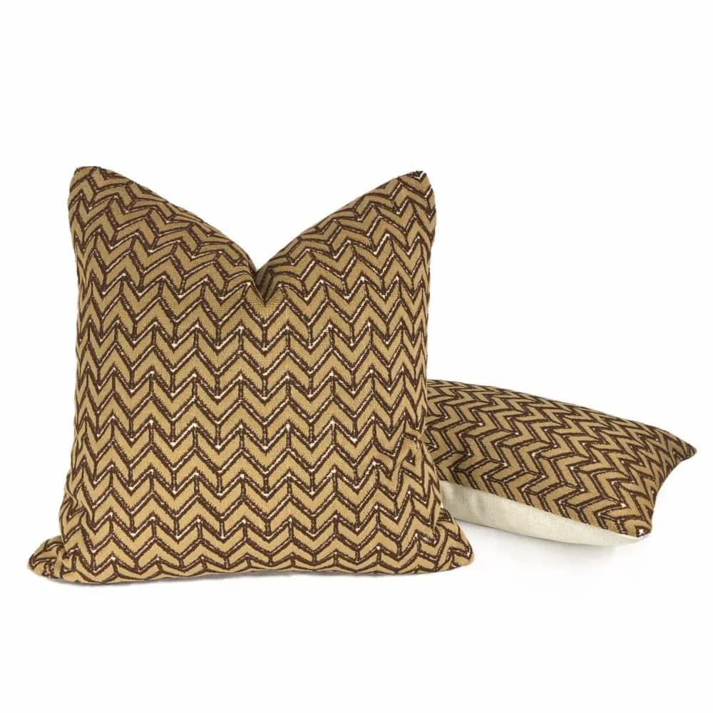 Lee Jofa Camel Beige Chevron Velvet Pillow Cover