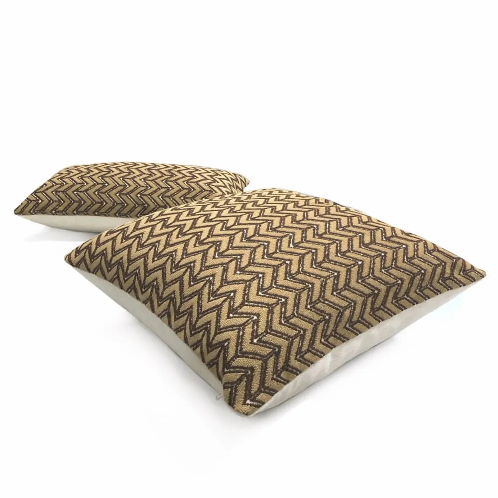 Lee Jofa Camel Beige Chevron Velvet Pillow Cover