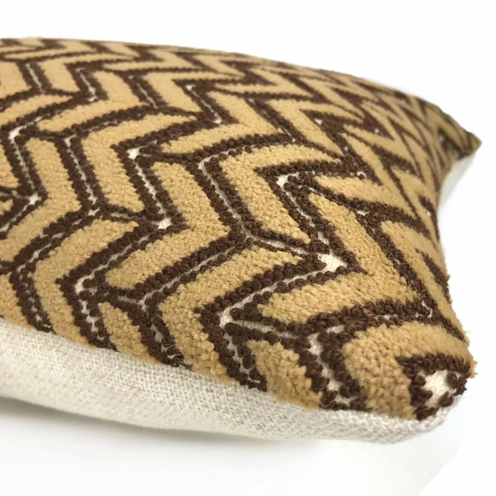 Lee Jofa Camel Beige Chevron Velvet Pillow Cover