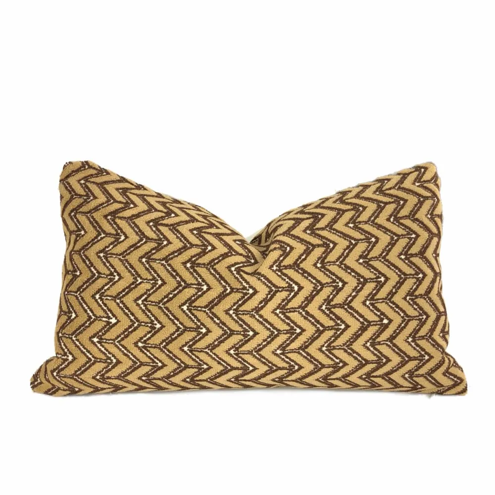 Lee Jofa Camel Beige Chevron Velvet Pillow Cover