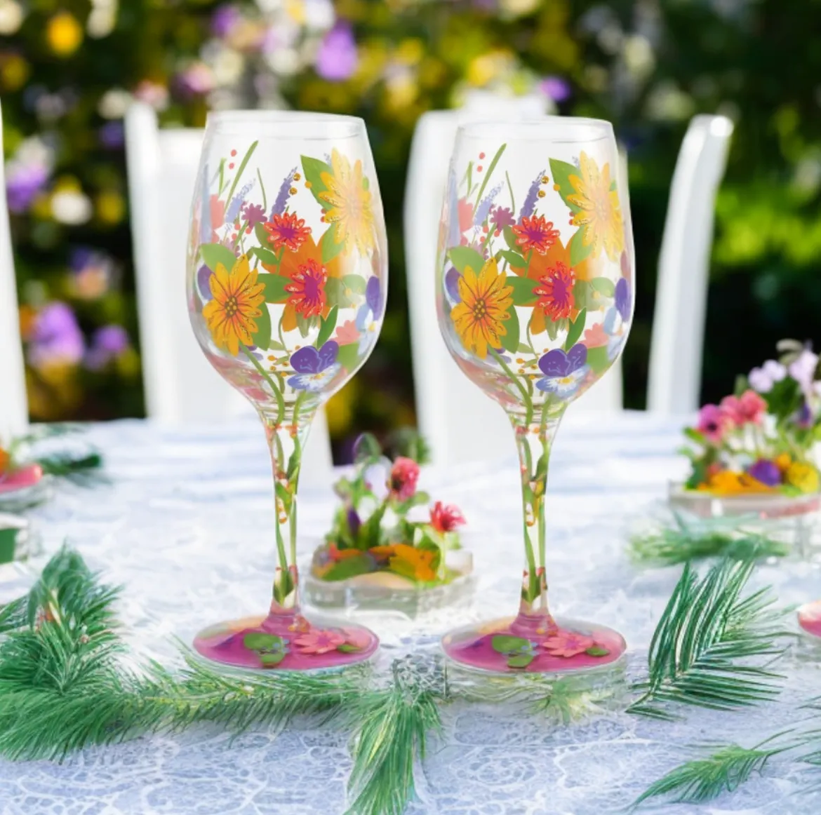 Lolita Wine in the Garden Hand-Painted Artisan Wine Glass