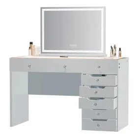 LUXE Vanity Desk with 8 Storage Drawers, LED Lighting & USB Charging