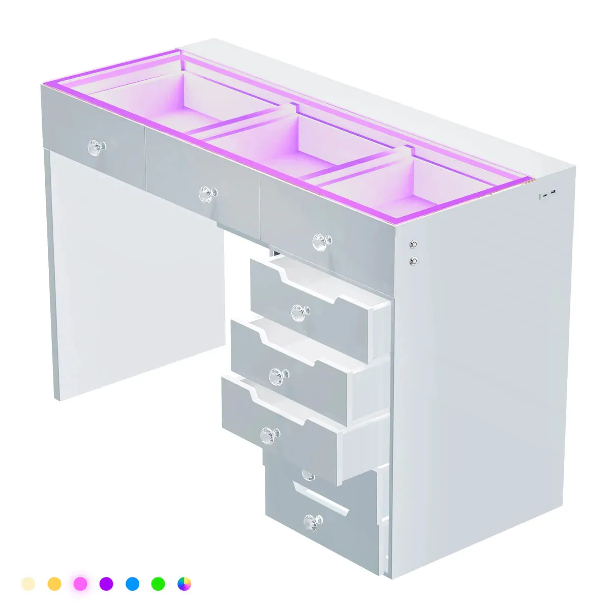 LUXE Vanity Desk with 8 Storage Drawers, LED Lighting & USB Charging