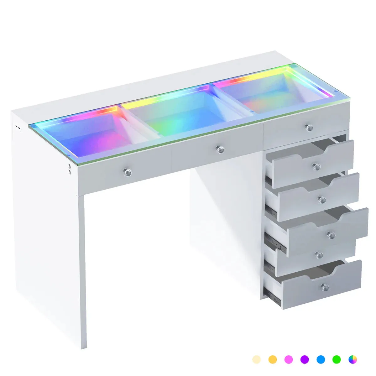 LUXE Vanity Desk with 8 Storage Drawers, LED Lighting & USB Charging