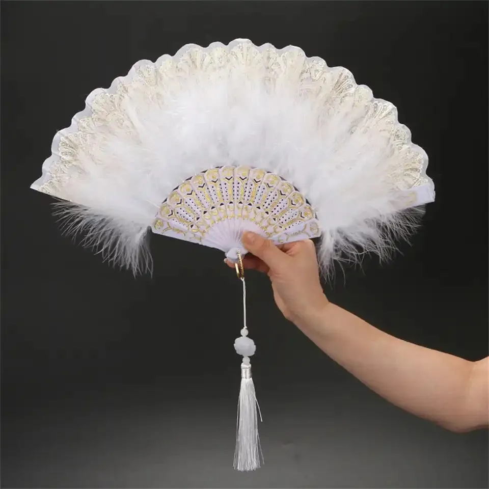 Luxury feather detail fancy hand fan