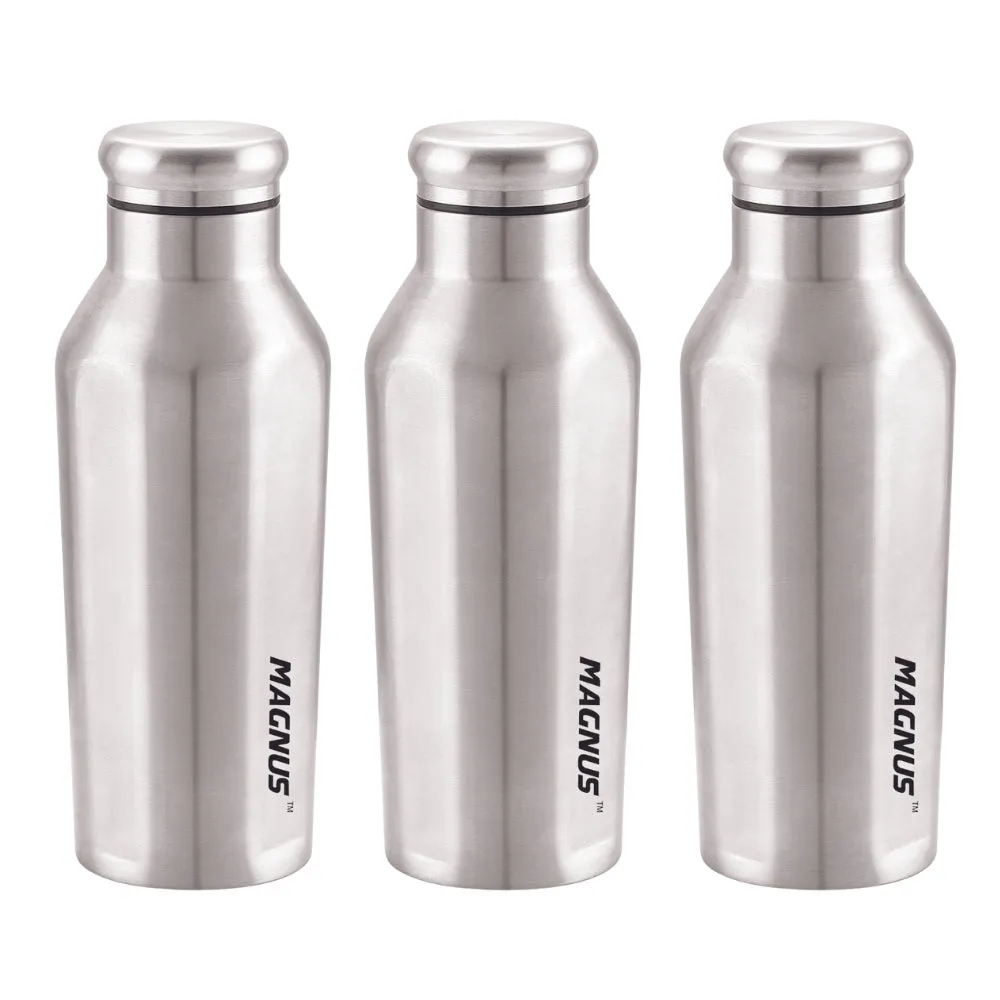 Magnus Sporty Single Wall Stainless Steel Bottle for Men & Women(BPA Free, Leakproof) 550 ml Bottle (Pack of 3, Silver, Steel)