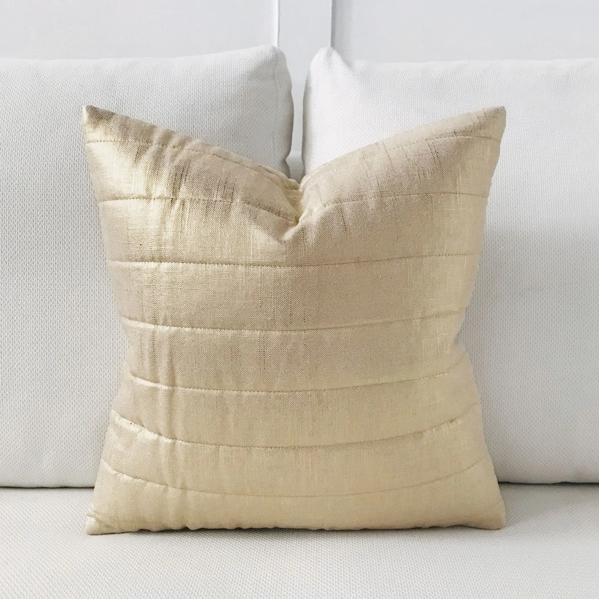 Metallic Gold Channeled Linen Throw Pillow Cover 16x16