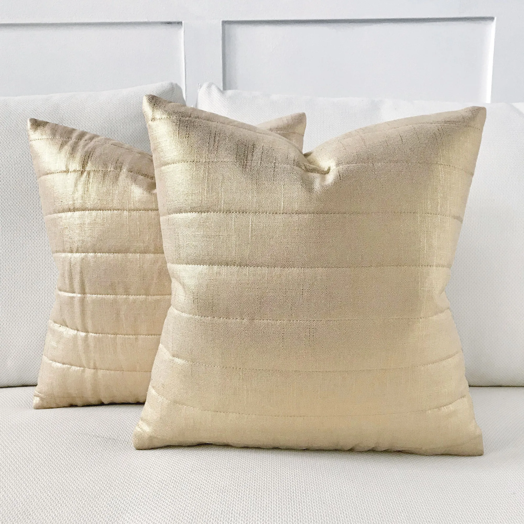 Metallic Gold Channeled Linen Throw Pillow Cover 16x16