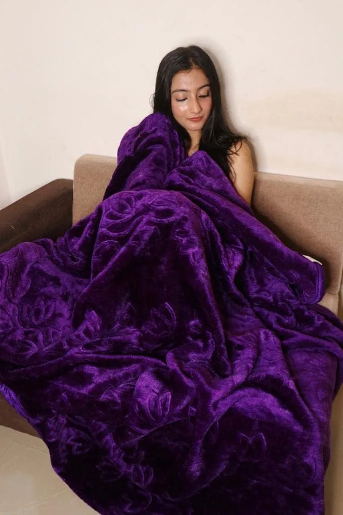 Microfiber 200 GSM Soft and Warm Mink Blanket for Winter Blanket Single Bed Or Double Bed (Purple, Double Bed)