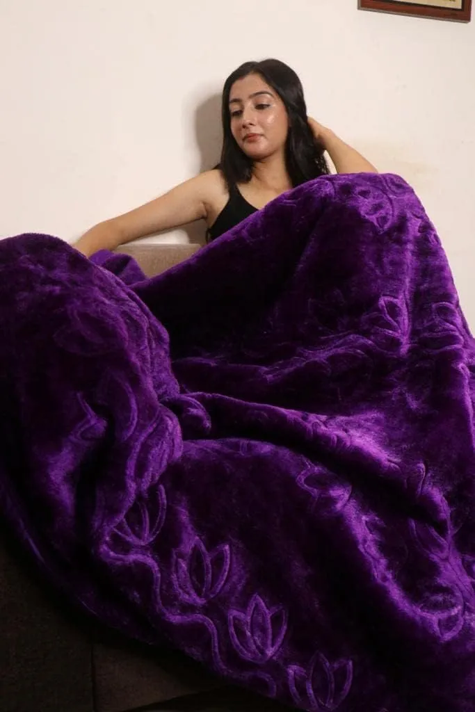 Microfiber 200 GSM Soft and Warm Mink Blanket for Winter Blanket Single Bed Or Double Bed (Purple, Double Bed)