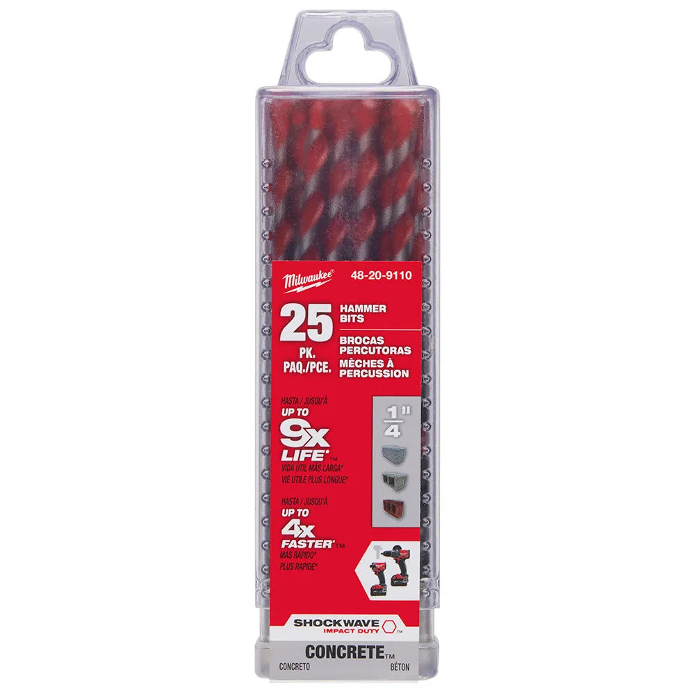 Milwaukee 48-20-9110 1/4" x 2" x 4" SHOCKWAVE™ Carbide Hammer Drill Bit Bulk 25PK