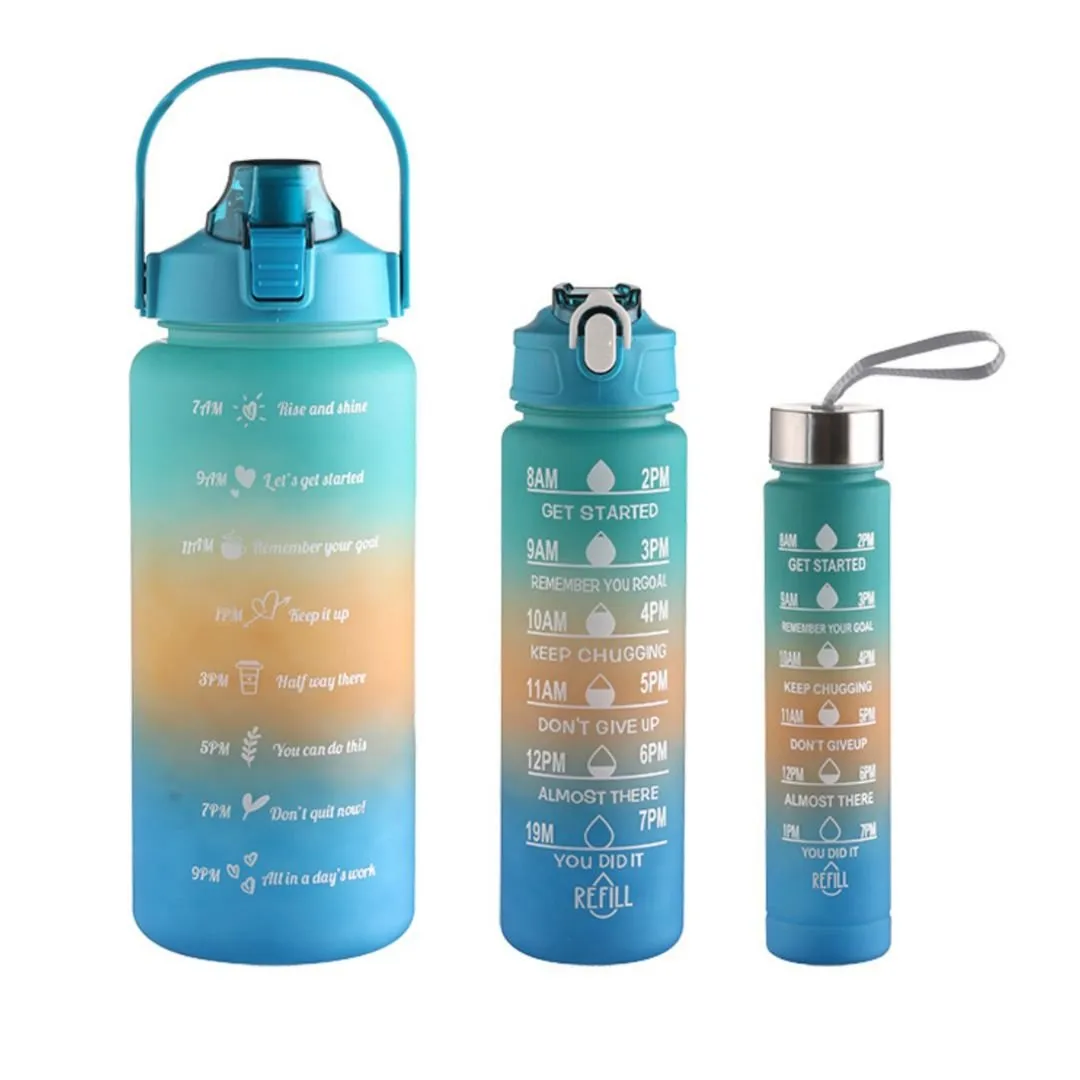 Motivational Water Bottle With Time Marker (Set of 3)