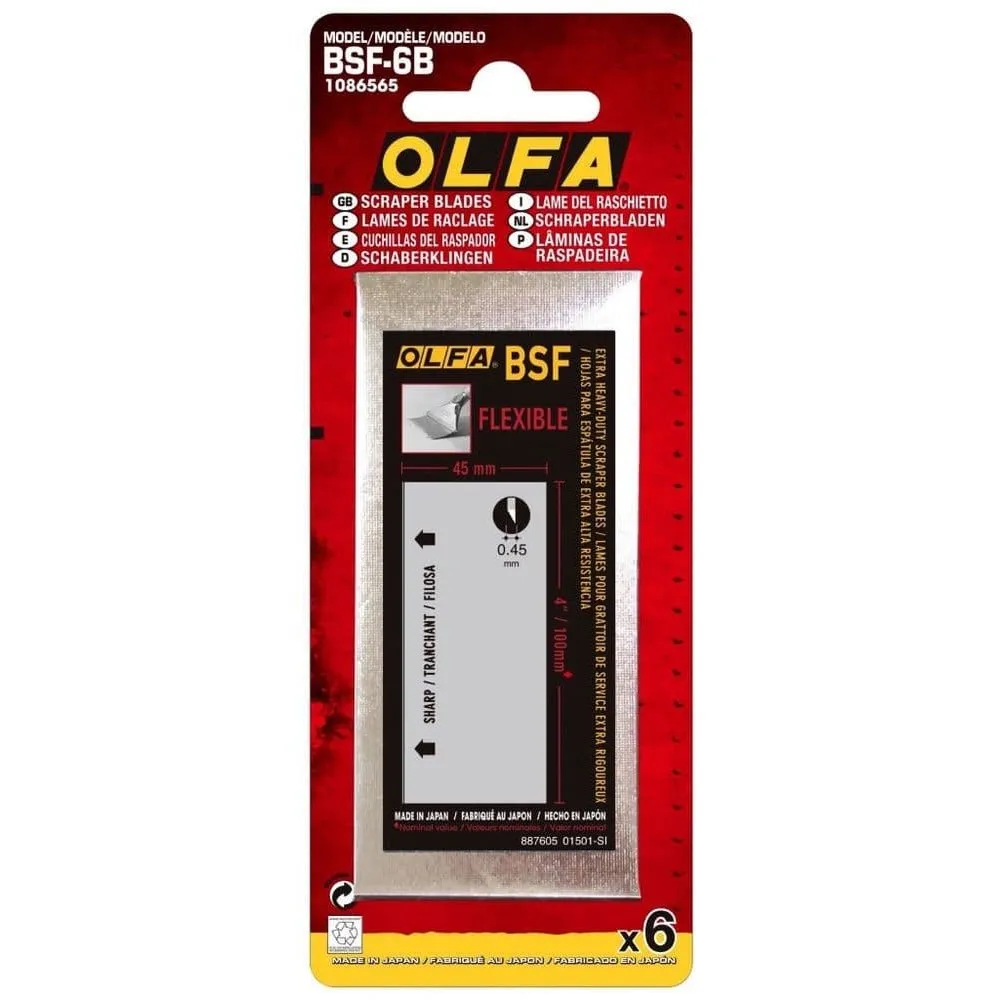 OLFA BSF-6B  -  100MM 6PK FLEXIBLE DUAL-EDGE SCRAPER BLADES