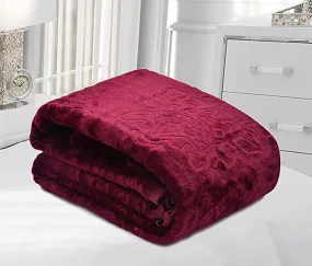 OM Enterprises Velvet Floral Embossed Skin Friendly, Lightweight, Fade Resistant, Breathable Super Soft Heavy Double Bed Mink Blanket (Wine, Double)