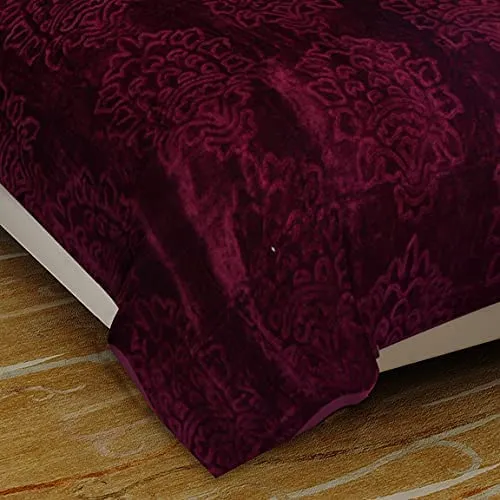 OM Enterprises Velvet Floral Embossed Skin Friendly, Lightweight, Fade Resistant, Breathable Super Soft Heavy Double Bed Mink Blanket (Wine, Double)