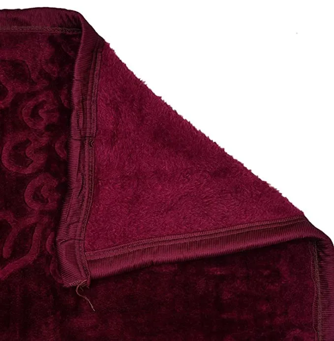 OM Enterprises Velvet Floral Embossed Skin Friendly, Lightweight, Fade Resistant, Breathable Super Soft Heavy Double Bed Mink Blanket (Wine, Double)