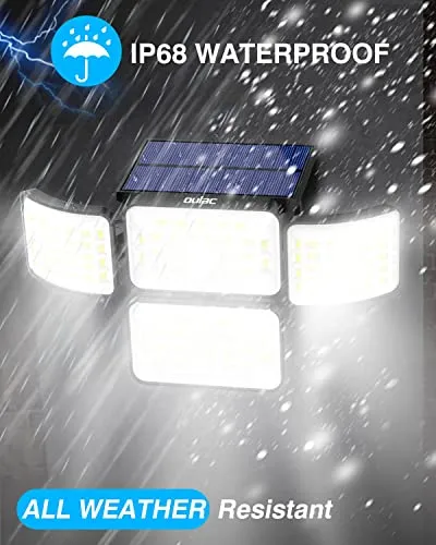 oulac Solar Outdoor Lights, 250 LED 3 Modes Solar Motion Sensor Lights, IP65 Waterproof Full Coverage Security Flood Lights for Outside, 2Pack