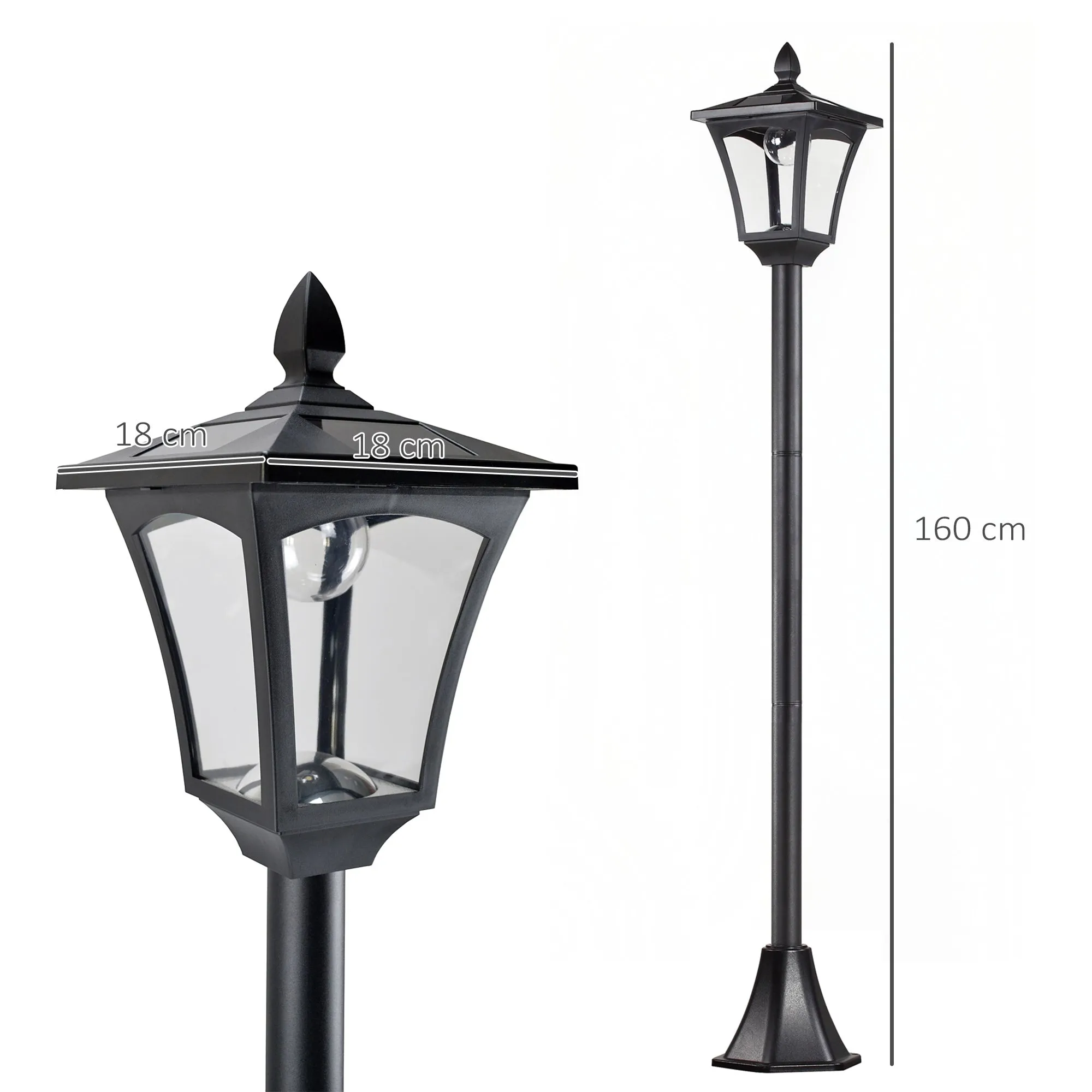 Outdoor Solar Powered Post Lamp Sensor Dimmable LED Lantern Bollard Pathway 1.6M Tall √¢¬Ä¬ì Black