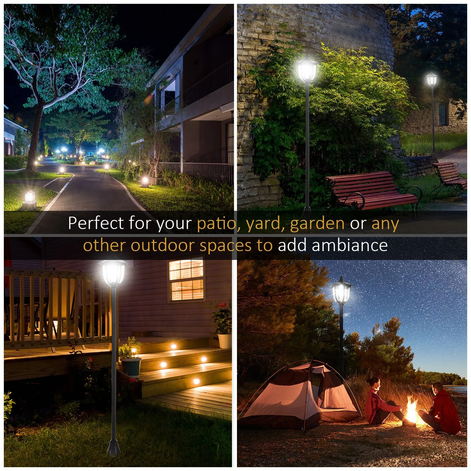 Outdoor Solar Powered Post Lamp Sensor Dimmable LED Lantern Bollard Pathway 1.6M Tall √¢¬Ä¬ì Black