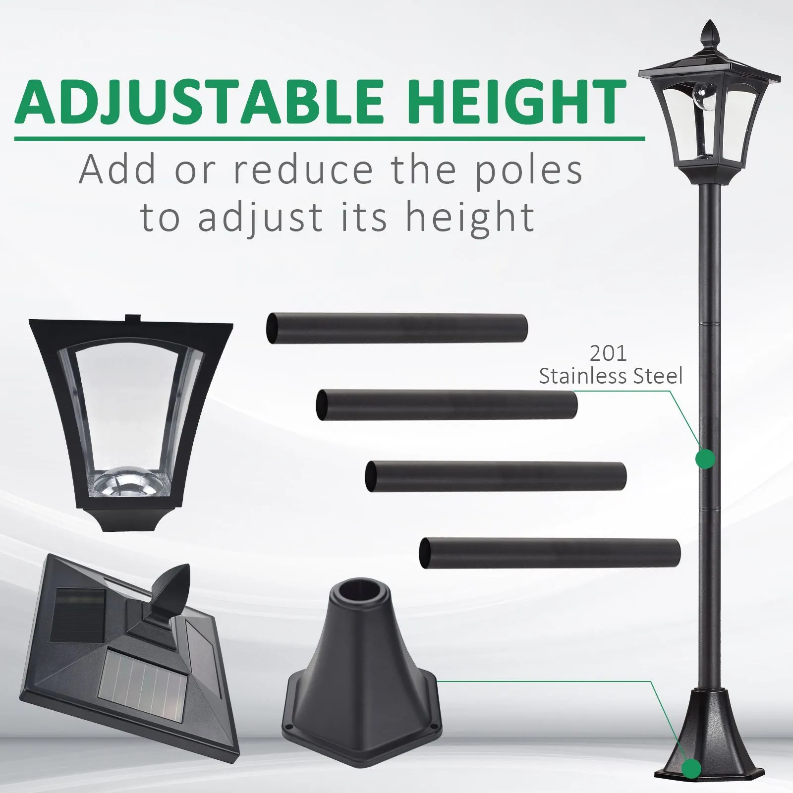 Outdoor Solar Powered Post Lamp Sensor Dimmable LED Lantern Bollard Pathway 1.6M Tall √¢¬Ä¬ì Black