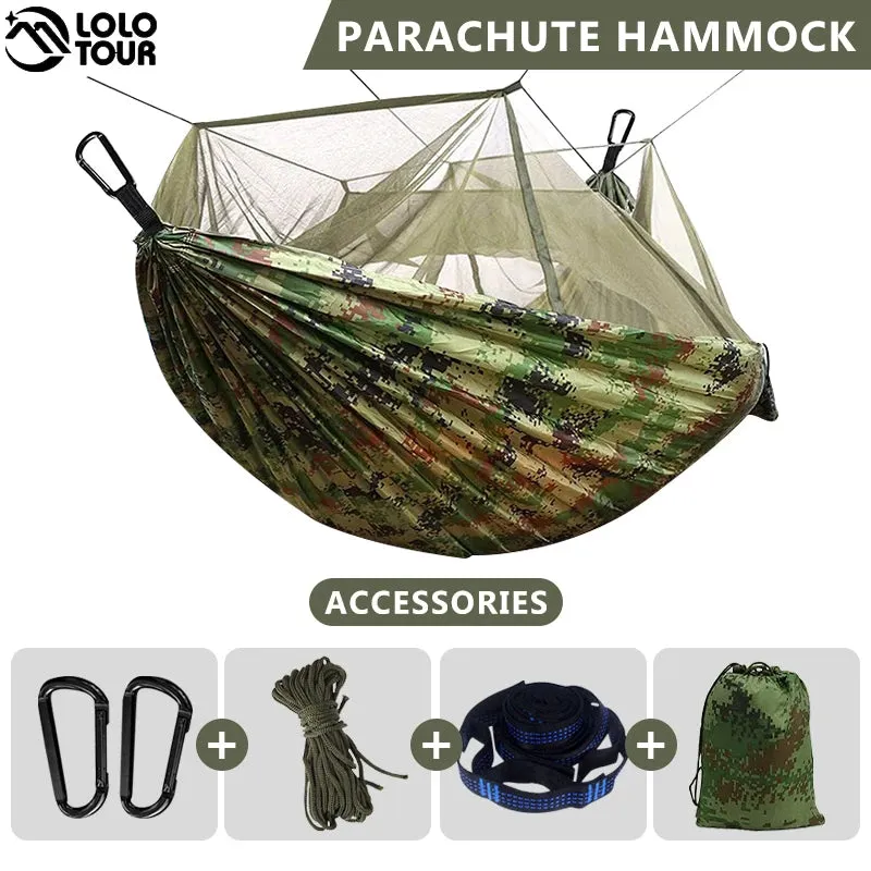 Parachute Camping Hammock with Mosquito Net, Double Occupancy with Tree Straps