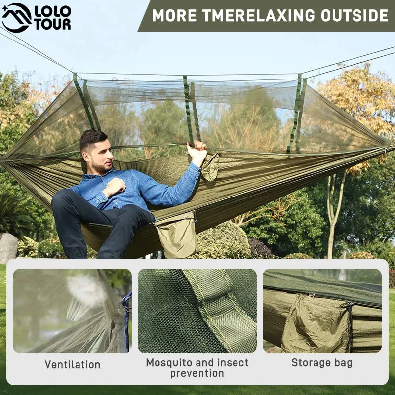 Parachute Camping Hammock with Mosquito Net, Double Occupancy with Tree Straps