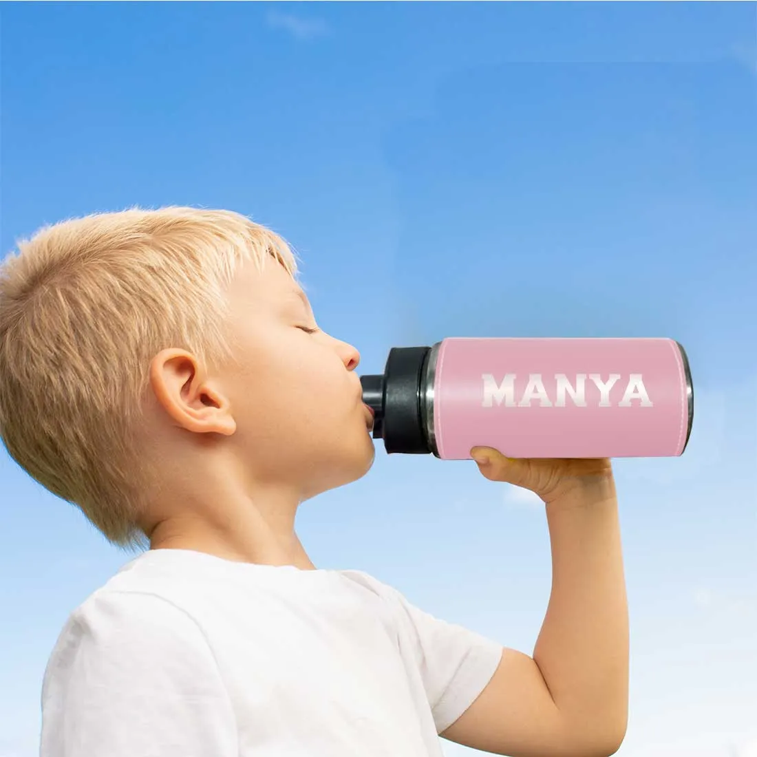 Personalized Water Bottle With Name - Stylish PU Leather Pink Sipper Bottle For Girls  (Gold & Silver)